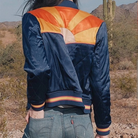 Classic Rock Couture Jackets & Blazers - Moving Sale! { Classic Rock Couture Original Blue Rising Sun Bomber Jacket XL